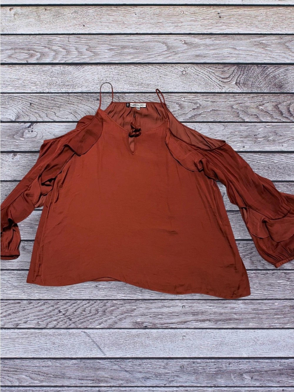 Jennifer Lopez Rust-Colored Cold Shoulder Ruffle Blouse xl